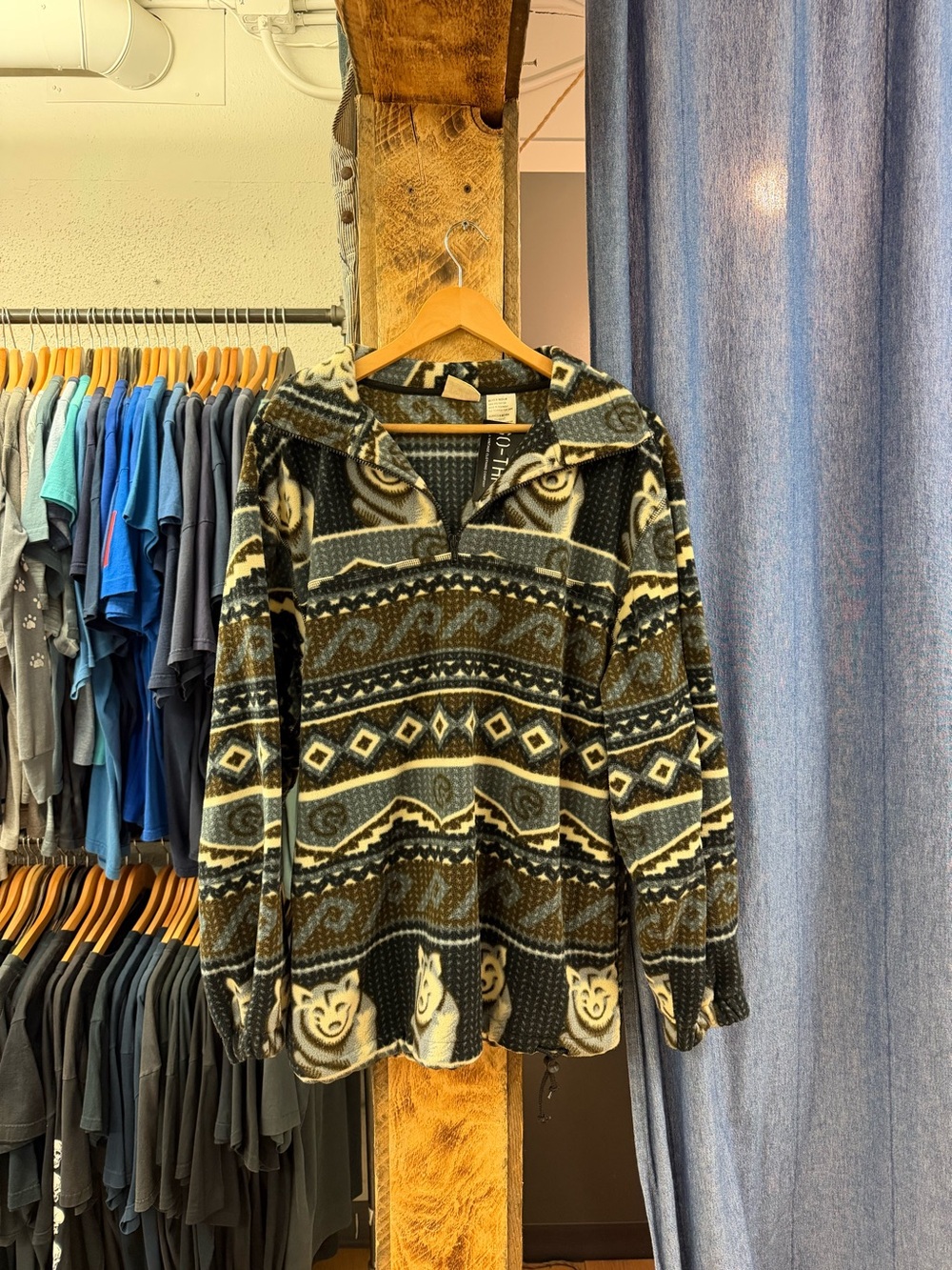 Vintage patterned fleece quarter zip